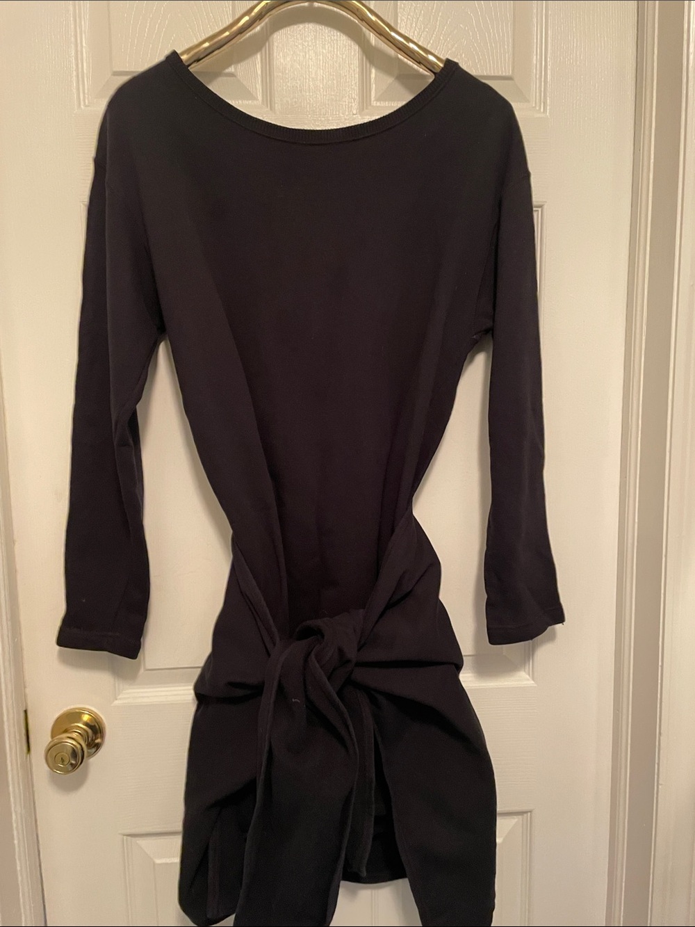 Donna Karan Black Long-Sleeve Tie-Waist Sweatshirt Dress